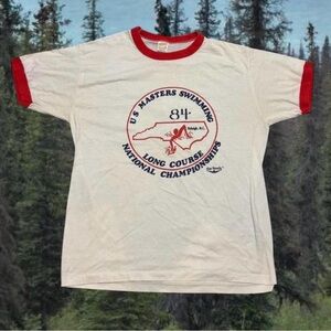 White and Red vintage 80s swim Graphic T-Shirt